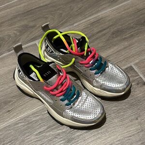 Steve Madden Silver Sneakers with Multicolor Laces